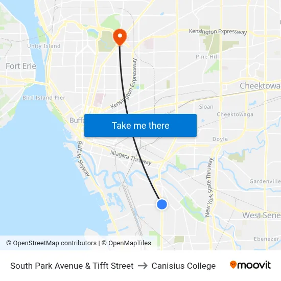 South Park Avenue & Tifft Street to Canisius College map