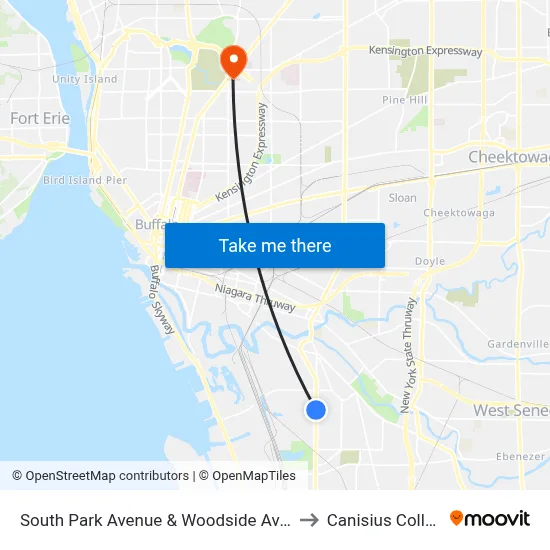 South Park Avenue & Woodside Avenue to Canisius College map