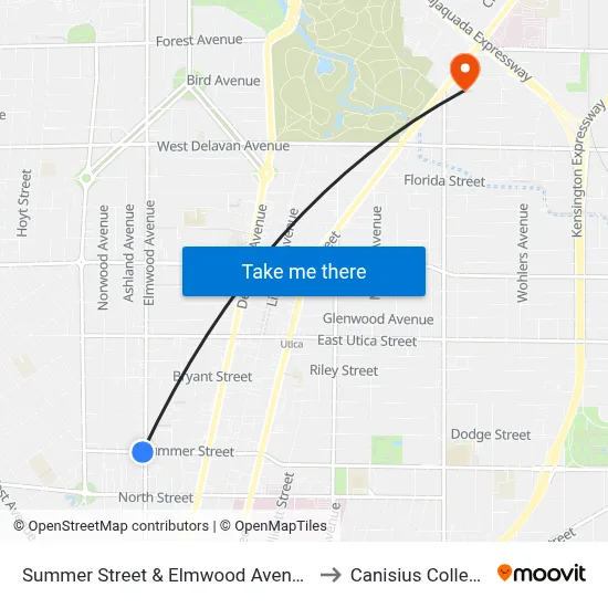 Summer Street & Elmwood Avenue to Canisius College map