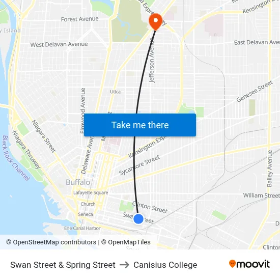 Swan Street & Spring Street to Canisius College map