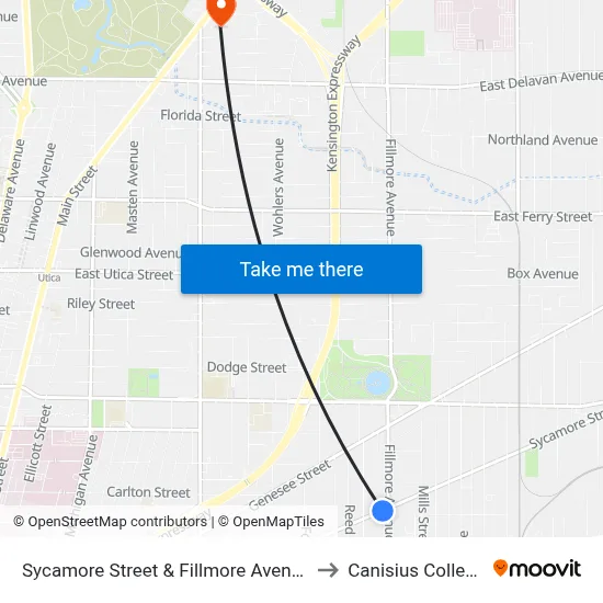 Sycamore Street & Fillmore Avenue to Canisius College map