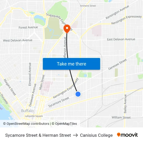 Sycamore Street & Herman Street to Canisius College map