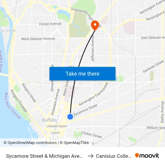 Sycamore Street & Michigan Avenue to Canisius College map