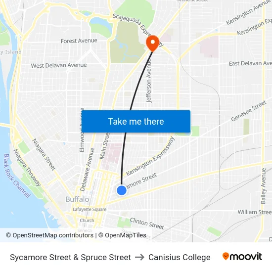 Sycamore Street & Spruce Street to Canisius College map