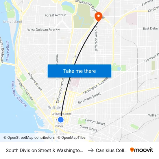 South Division Street & Washington Street to Canisius College map