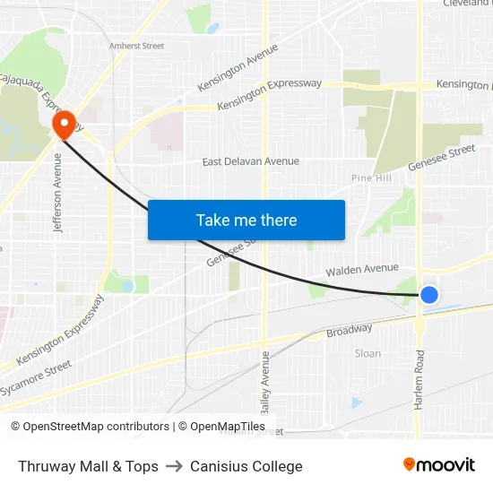 Thruway Mall & Tops to Canisius College map