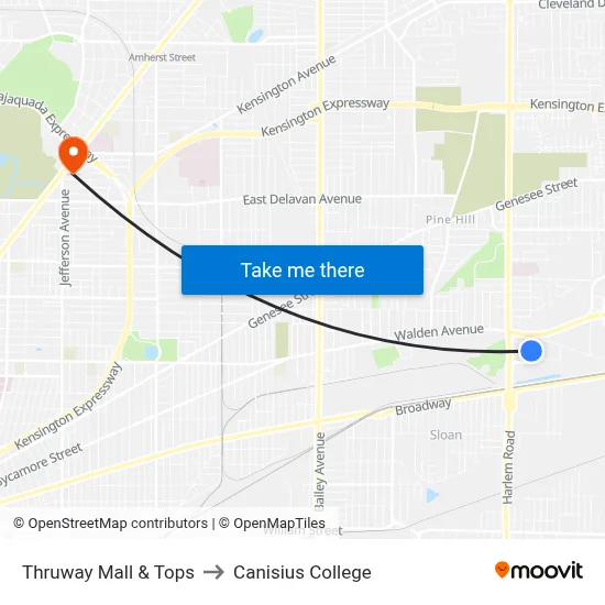 Thruway Mall & Tops to Canisius College map