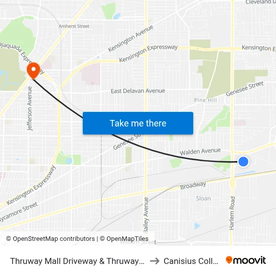 Thruway Mall Driveway & Thruway Mall to Canisius College map