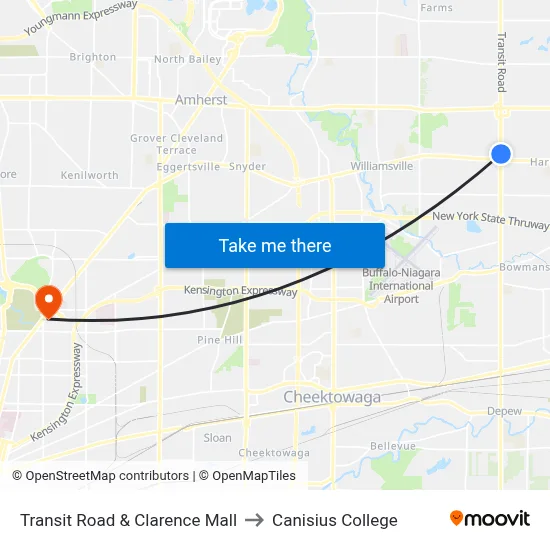 Transit Road & Clarence Mall to Canisius College map