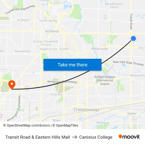 Transit Road & Eastern Hills Mall to Canisius College map