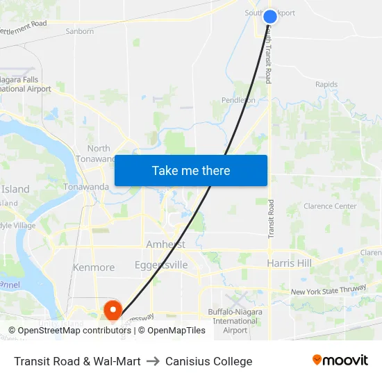 Transit Road & Wal-Mart to Canisius College map