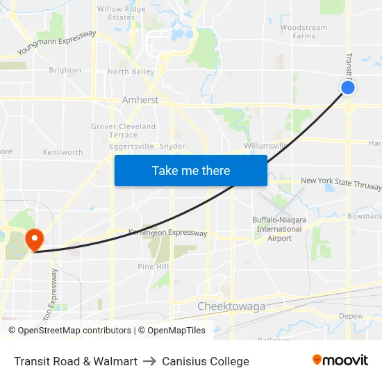 Transit Road & Walmart to Canisius College map