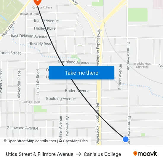 Utica Street & Fillmore Avenue to Canisius College map