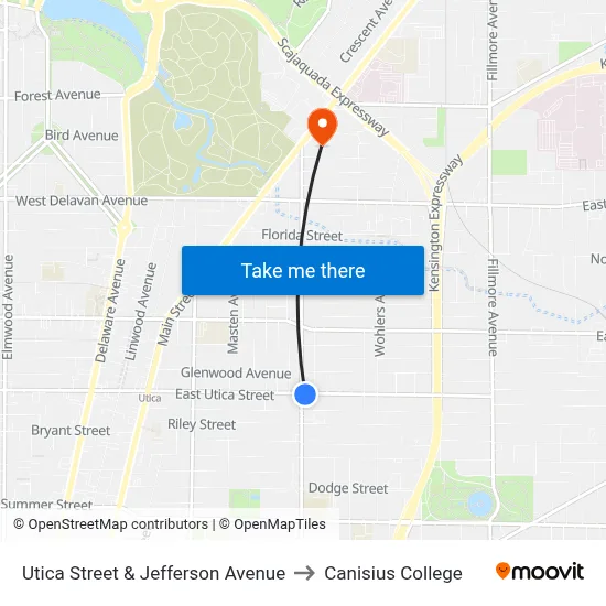 Utica Street & Jefferson Avenue to Canisius College map
