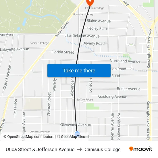 Utica Street & Jefferson Avenue to Canisius College map