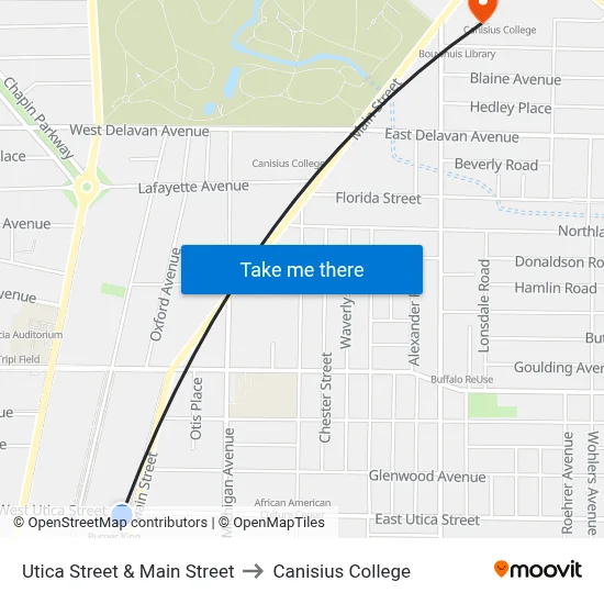 Utica Street & Main Street to Canisius College map