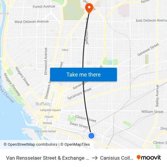 Van Rensselaer Street & Exchange Street to Canisius College map