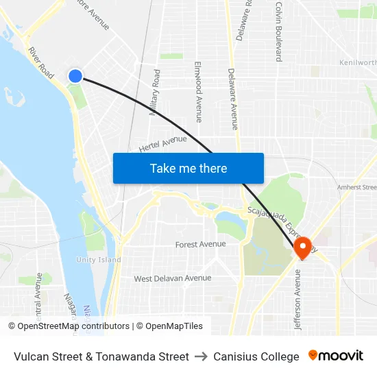 Vulcan Street & Tonawanda Street to Canisius College map