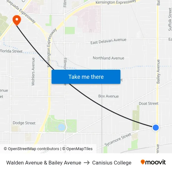 Walden Avenue & Bailey Avenue to Canisius College map