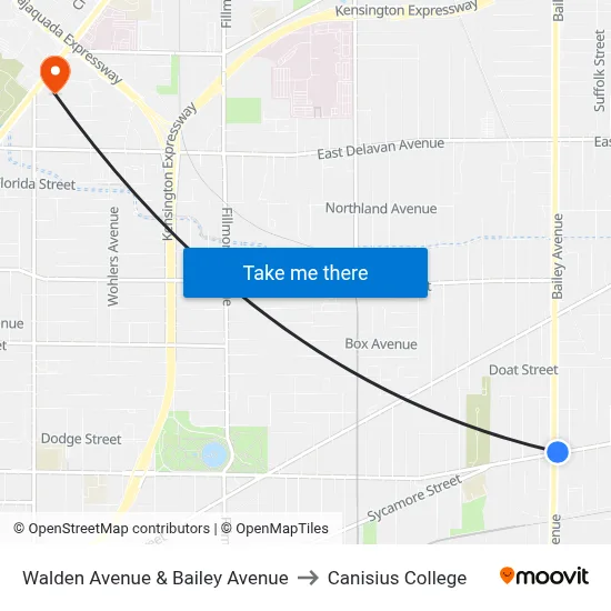 Walden Avenue & Bailey Avenue to Canisius College map