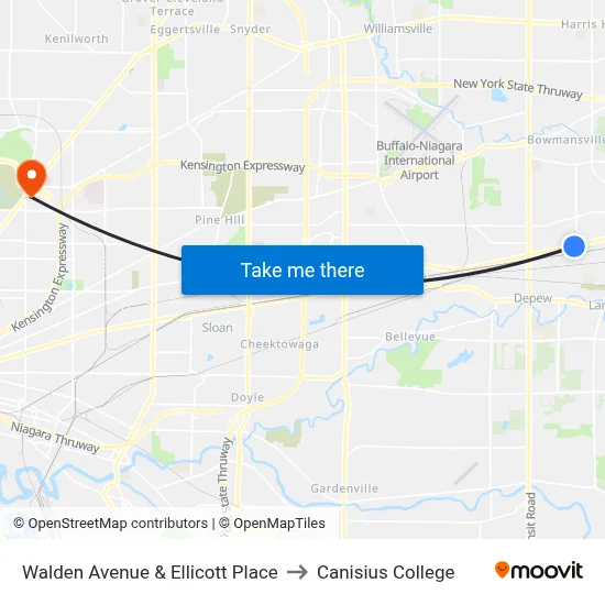 Walden Avenue & Ellicott Place to Canisius College map