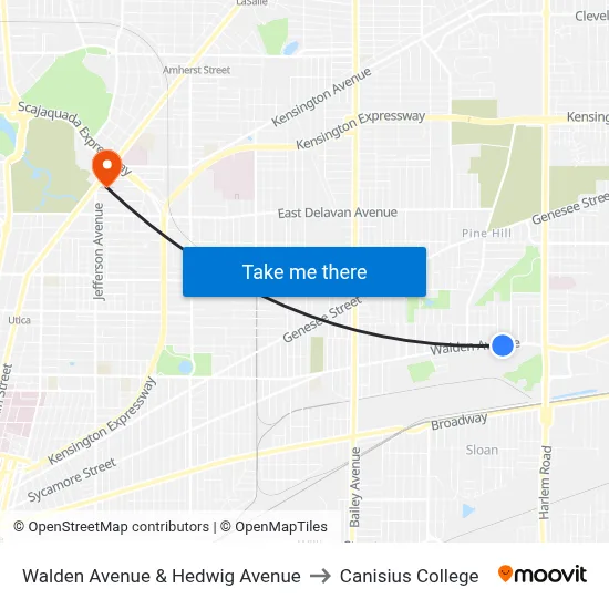 Walden Avenue & Hedwig Avenue to Canisius College map