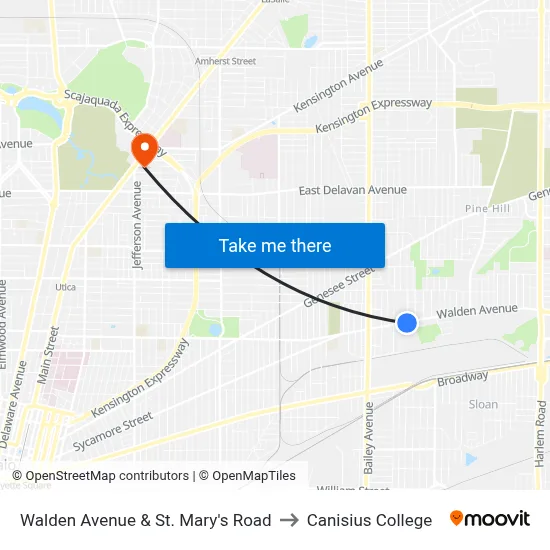 Walden Avenue & St. Mary's Road to Canisius College map
