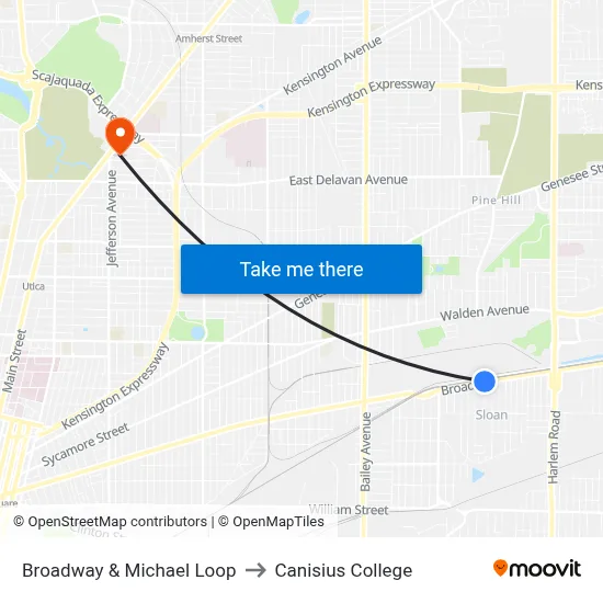 Broadway & Michael Loop to Canisius College map