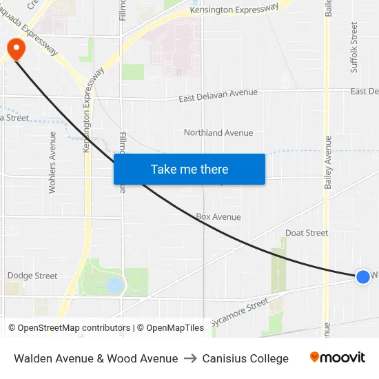 Walden Avenue & Wood Avenue to Canisius College map