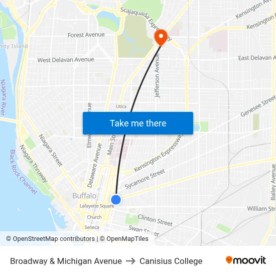 Broadway & Michigan Avenue to Canisius College map
