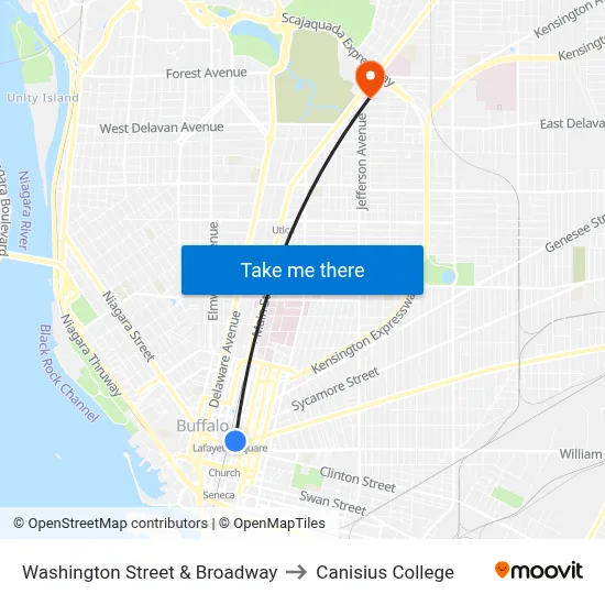 Washington Street & Broadway to Canisius College map