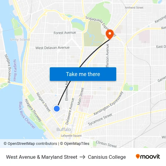 West Avenue & Maryland Street to Canisius College map