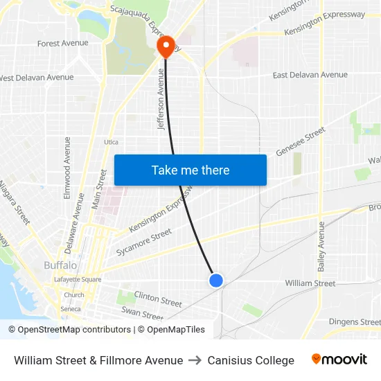 William Street & Fillmore Avenue to Canisius College map