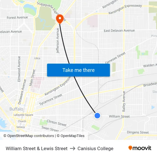 William Street & Lewis Street to Canisius College map