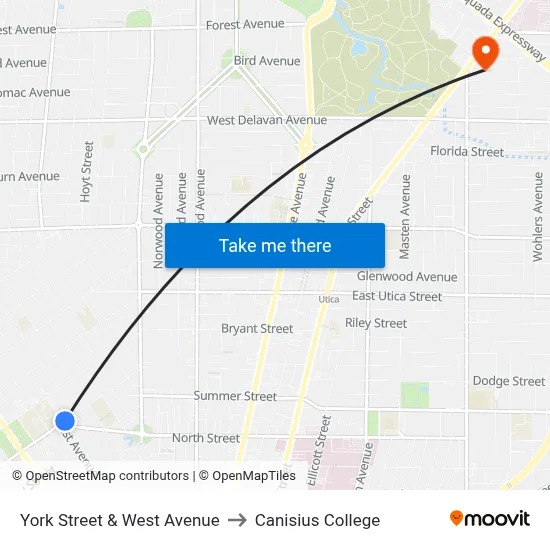 York Street & West Avenue to Canisius College map
