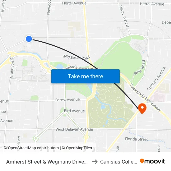 Amherst Street & Wegmans Driveway to Canisius College map