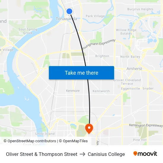 Oliver Street & Thompson Street to Canisius College map