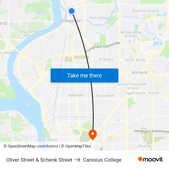 Oliver Street & Schenk Street to Canisius College map