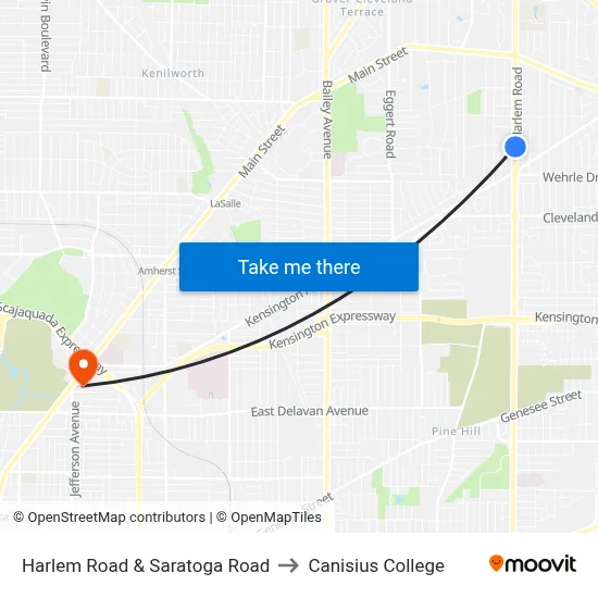 Harlem Road & Saratoga Road to Canisius College map