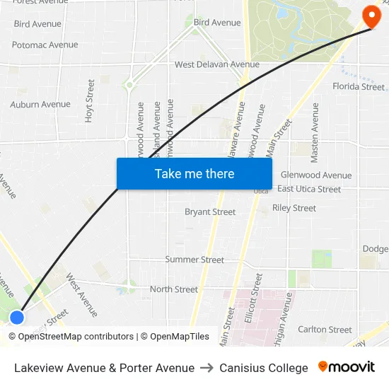 Lakeview Avenue & Porter Avenue to Canisius College map