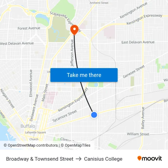 Broadway & Townsend Street to Canisius College map
