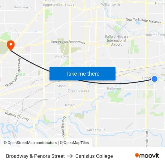 Broadway & Penora Street to Canisius College map