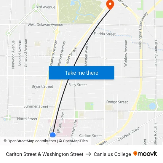 Carlton Street & Washington Street to Canisius College map