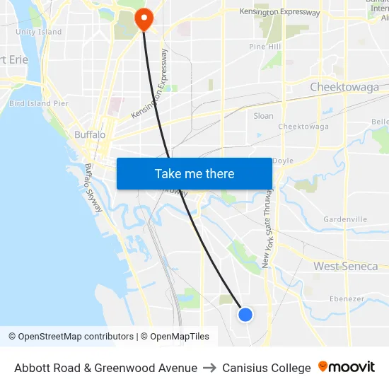 Abbott Road & Greenwood Avenue to Canisius College map