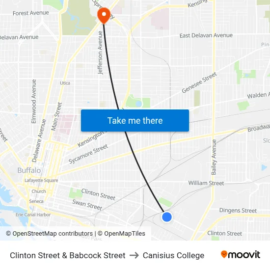 Clinton Street & Babcock Street to Canisius College map