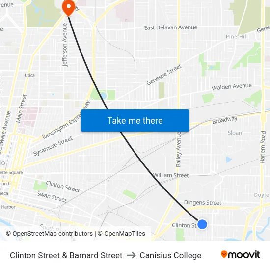 Clinton Street & Barnard Street to Canisius College map