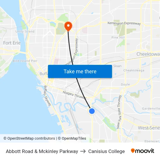 Abbott Road & Mckinley Parkway to Canisius College map