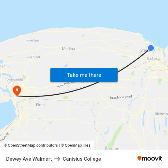 Dewey Ave Walmart to Canisius College map