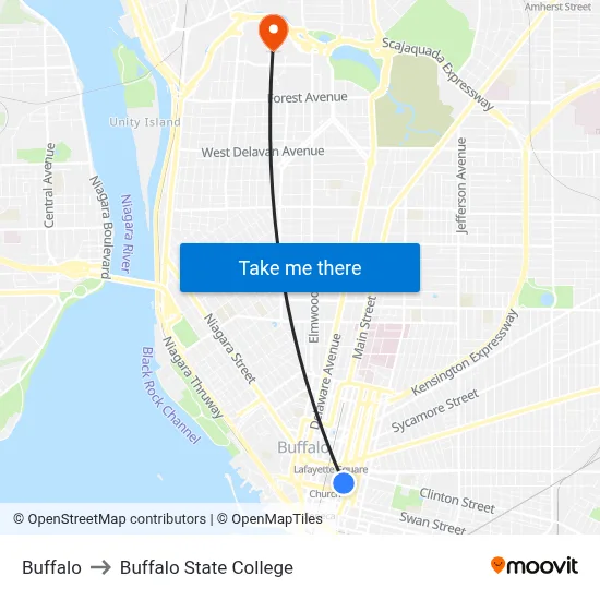 Buffalo to Buffalo State College map