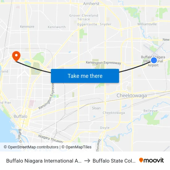 Buffalo Niagara International Airport to Buffalo State College map